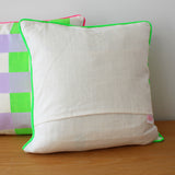 Neon check screen printed cushion