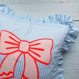 Frilled striped bow cushion