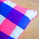Neon check screen printed cushion