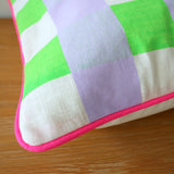 Neon check screen printed cushion