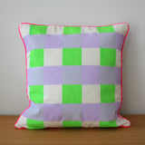 Neon check screen printed cushion