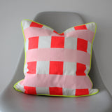 Neon check screen printed cushion
