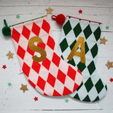 Personalised harlequin Christmas stocking