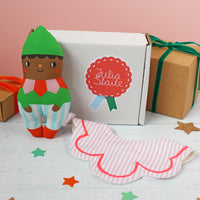 Christmas elf rattle and bib baby gift set