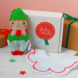 Christmas elf rattle and bib baby gift set