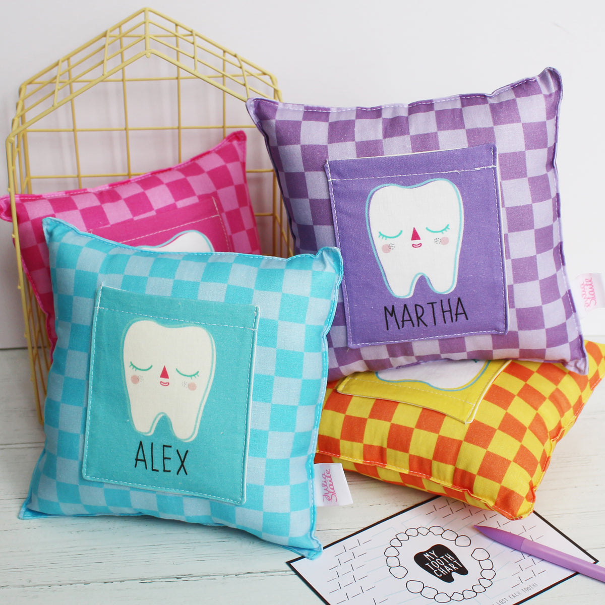 Personalised Checkerboard Tooth Cushion – Julia Staite