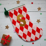 Personalised harlequin Christmas stocking