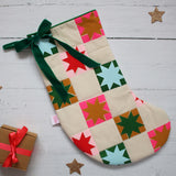Bright personalised quilted Christmas stocking